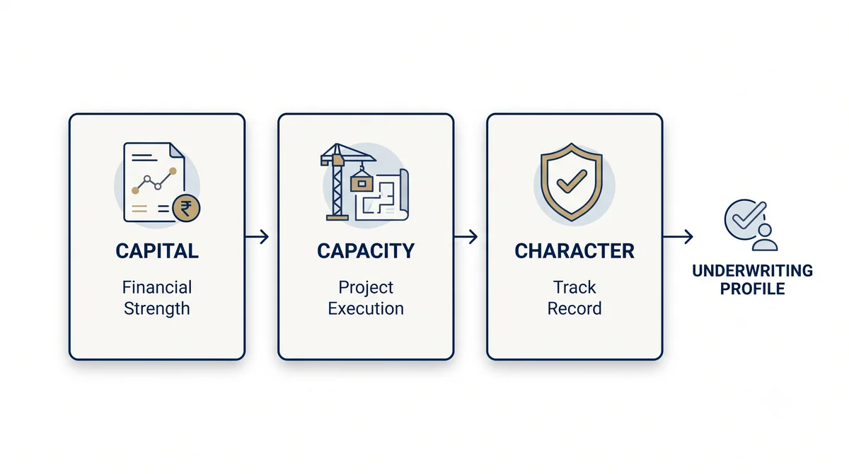 Capital, Capacity and Character combining into a contractor's underwriting profile