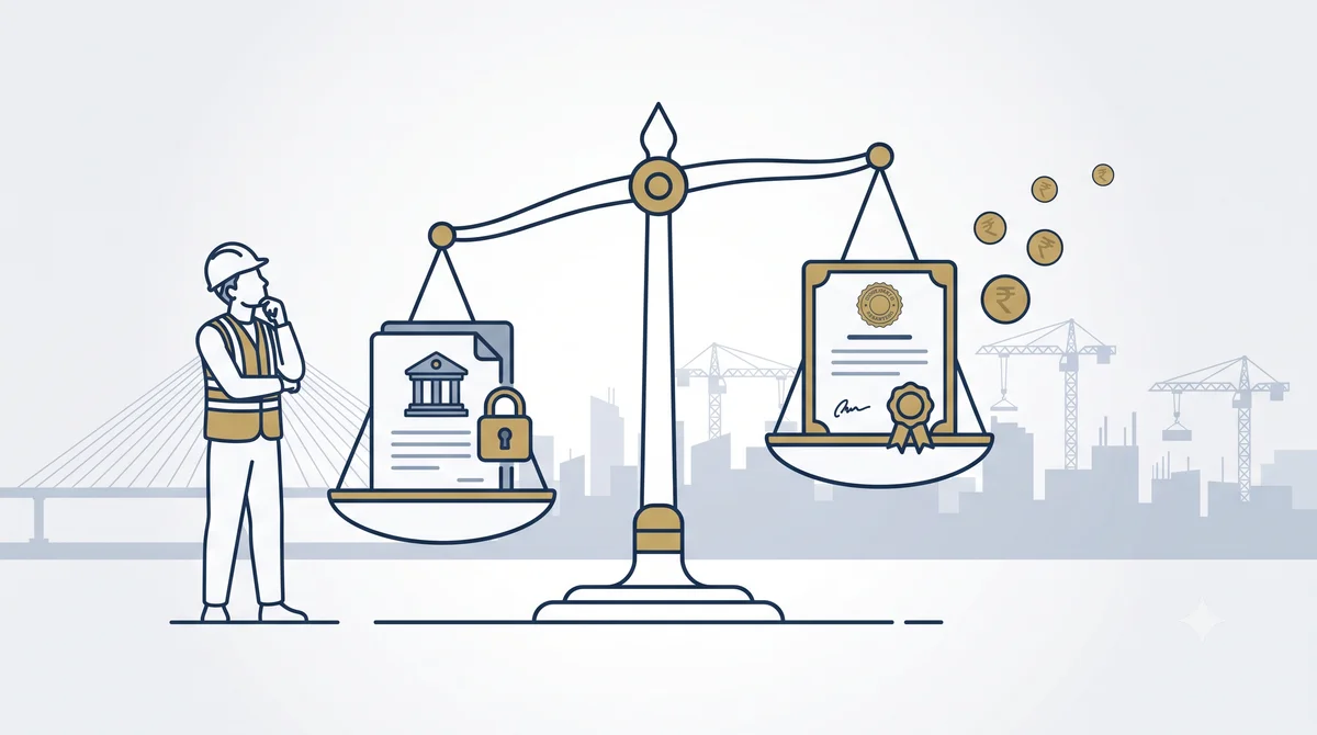 Scales weighing a Bank Guarantee against a Surety Bond for a contractor